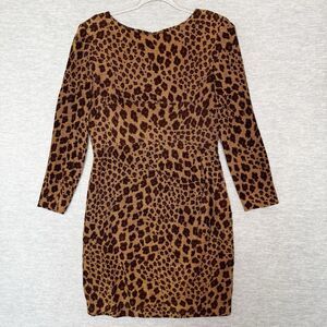 Vintage 90s 100% SILK Leopard Cheetah Size 10 Retro‎ Faux Wrap Office Career